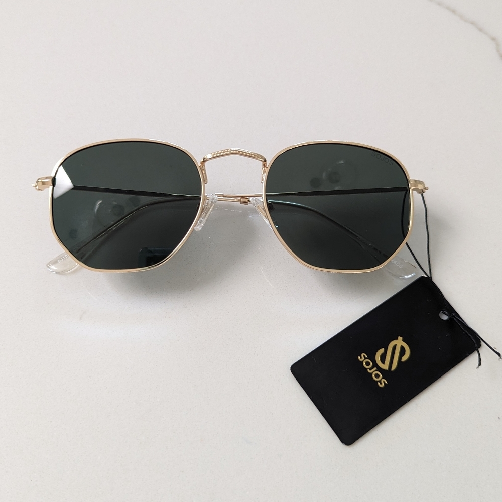 NWT Sojos Women's Gold Frame Polarized Dark Lens Aviator Sunglasses Lightweight